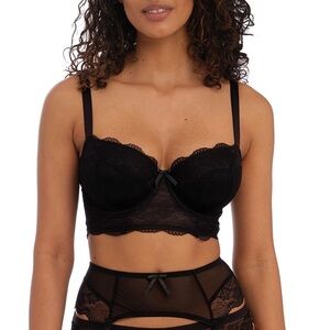 NWT Freya Fancies Elegant Black Lace Longline Bra 28I